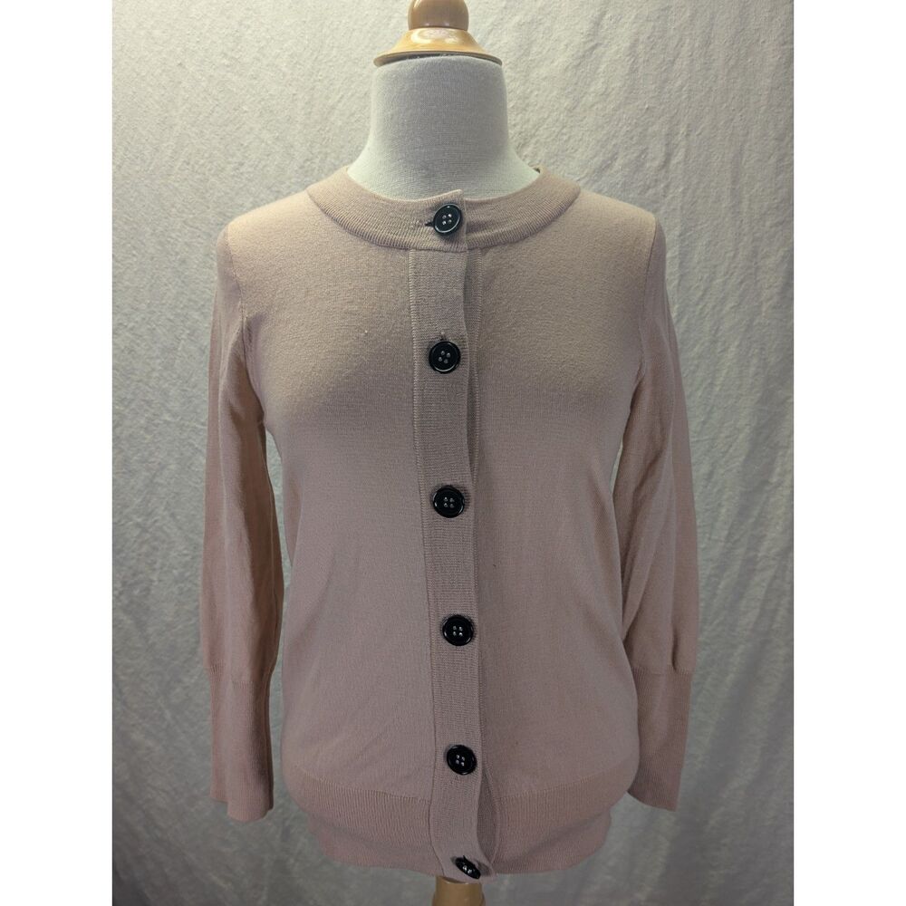 NWOT J.Crew 100% merino wool LS jeweled button-up cardigan mauve Size Medium - Picture 2 of 10
